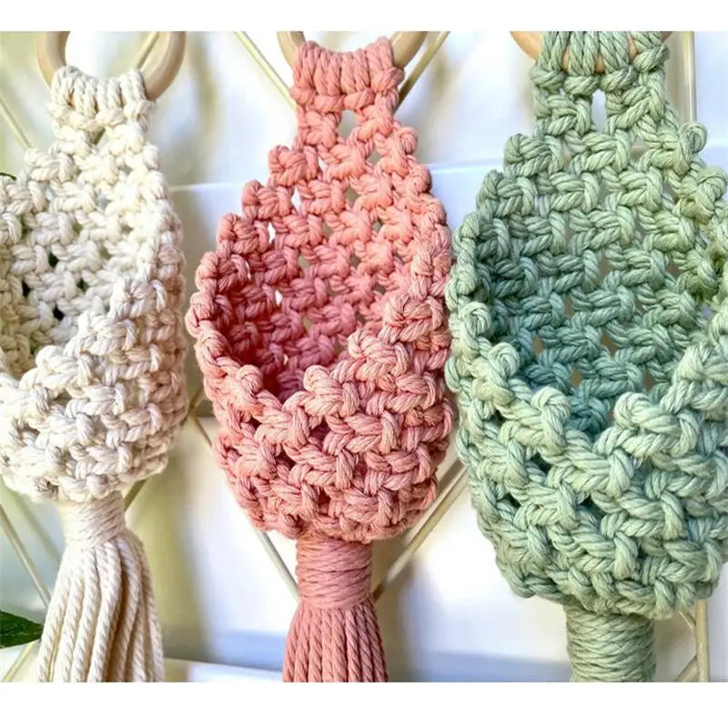 Colourful Macrame Wall Hanging Air Plant Holder Planter Cotton Hand Weaving Flowerpot Net Bag For Home Decor Bedroom Decoration